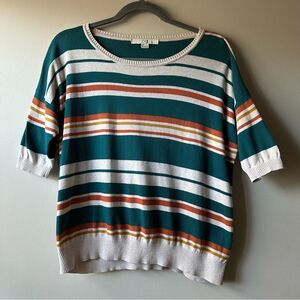 Forever 21 Drop Shoulder Half Sleeve Retro Striped Sweater Scoop Neck Size S